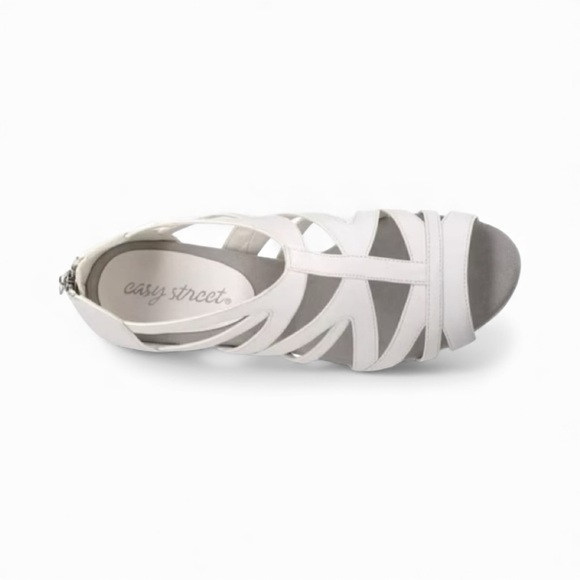 Easy Street Amaze Strappy Block Heel Sandals Back Zip White 7.5 Wide NEW - Picture 6 of 16